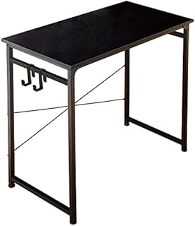 TEAMIX Small Computer Desk 32inch Vanity Table 3D Printer Stand Kitchen Shelf Study Writing Home Office Desk Mini Laptop Desk with Hooks Small Spaces Black Metal Frame (Black, 32x16x30 inch)…