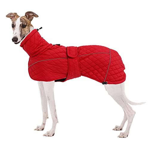 babepet Greyhound Gesteppter Wintermantel, verstellbare warme Hundejacke mit Reißverschluss, Geschirrloch, reflektierend, Weste für mittelgroße und große Hunde, Whippet Lurcher Salukis-Red-S