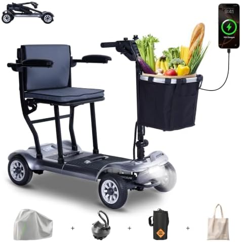 Mobility Scooter PAISEEC D3 Lightweight Mobility Scooter for Senior, 39.7 lbs Folding Mobility Scooters with 2 Batteries, All Terrain Travel Scooter up to 18.6 Miles Airline Approved Mobility Scooters