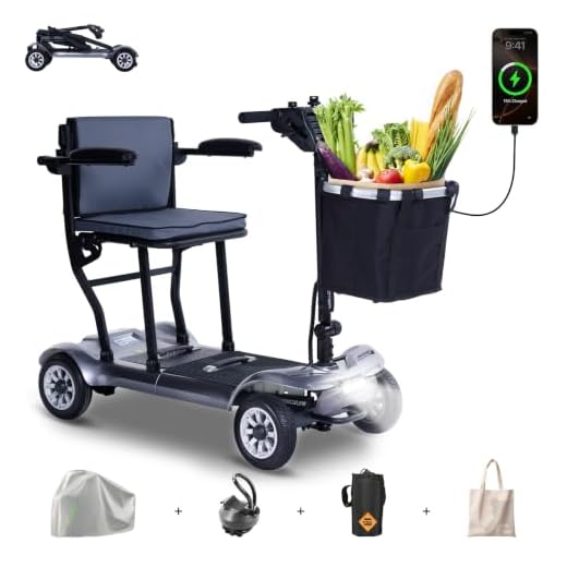 PAISEEC Ultra Lightweight Mobility Scooter for Adults, Electric Powered Mobility Scooter, 39.7 lbs Folding Design with 2 Lithium Batteries, All Terrain Travel up to 18.6 Miles Airline Approved-Grey