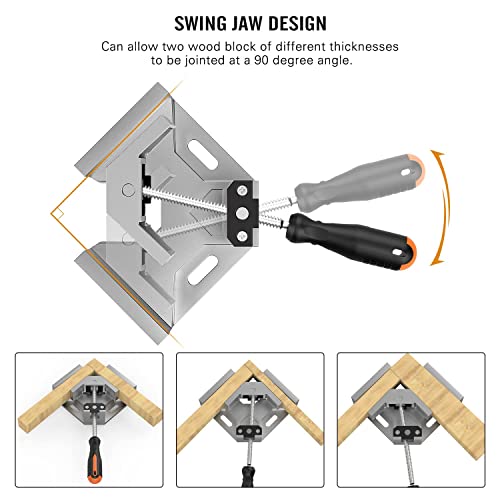 Right Angle Clamp, Housolution [4 Pack] Single Handle 90° Aluminum Alloy Corner Clamp, Right Angle Clip Clamp Tool Woodworking Photo Frame Vise Holder With Adjustable Swing Jaw - Silver Gray #TOP5