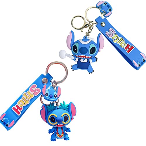 Lilo Stitch porte-clés 2 pièces Lilo Stitch porte-clés chaîne mignon de bande dessinée porte-clés figure pendentif Q Version cadeau pour enfants mini Anime bande dessinée porte-clés Cover