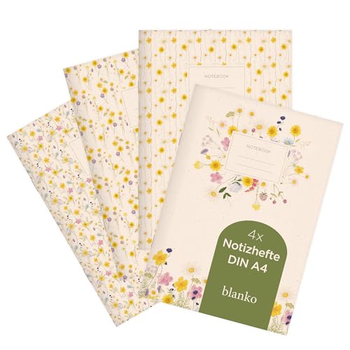Carnet de notes A4 haut de gamme fleurs sauvages papeterie élégante lot de 4 modèles 1035