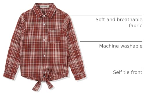 Image of Noomelfish Girls Long Sleeve Button Down Shirt Tie Front Western Tops Cowgirl Outfit (5-14 Years)