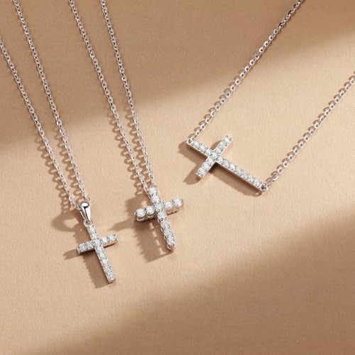 Agvana Crossroads of Light 0.375 Ct. Tw. Lab-Grown Diamond Sideway Cross Pendant Necklace in Sterling Silver (D-E Color, VS Clarity) Fine Jewelry for Women Anniversary Birthday Gifts for Her, 16-18" Chain4