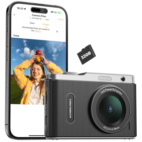 Avaett Digital Camera for Kids with Switching Dual Lens, 64MP 4K Point and Shoot Camera with 32GB Card, WiFi, 16X Zoom, Anti Shake, Portable Compact Cameras for Teens Girl Boy Kids Starter Black
