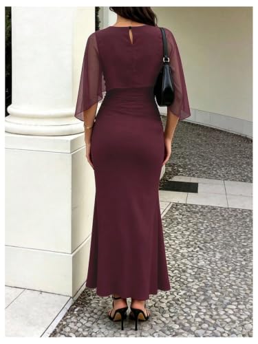 GORGLITTER Women's Cape Dress Ruched Formal Wedding Guest Maxi Dresses - Image 2