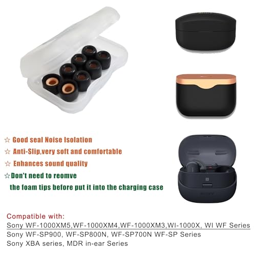 Image of Luckvan Memory Foam Ear Tips for Sony WF-1000XM4 /1000XM5 Replacement Earbuds Tips Sony WF-C500 /LinkBuds S WF-XB700 WI-1000X fit Charging Case 4 Pairs Black Small