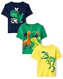 The Children's Place,Baby Boys,and Toddler Dino Short Sleeve Graphic T-Shirts,Multipacks,Volcano/Easter/Camo Dinos 3-Pack,5 Years