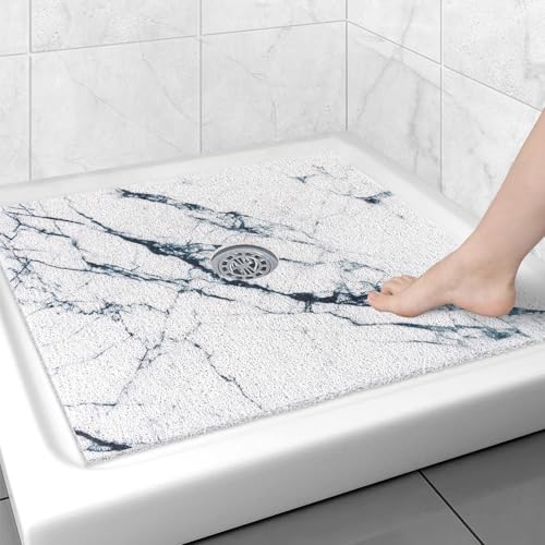 Image of Square Shower Mat Non Slip: 31x31 Inch Shower Floor Mat with Drain Hole in Middle, Super Soft and Comfortable PVC Loofah Massage Bath Mat for Shower, Anti Slip Shower Stall Mat, Quick Drying
