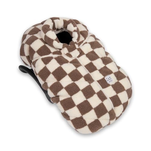 Image of 7AM Enfant Car Seat Covers - Cocoon Baby Cover for Boys & Girls, Rain & Snow Repellent, Breathable Windproof, Center Zipper, Universal Fit for Infant Car Seat (0-12M) (Print Checkers Tan)