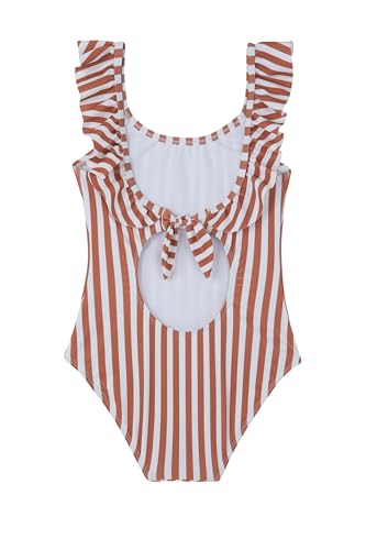 Image of Gottex Kids Sweet Stripe Square Neck Ruffle One Piece Swimsuit Chlorine Resistant and Built-in UPF UV Protection