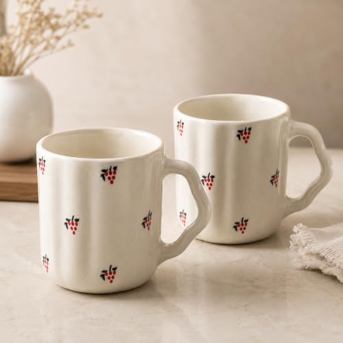 Image of The Earth Store Cream Grapes Coffee Mug - 300ML Ceramic Coffee Mugs Set of 2 | Microwave & Dishwasher Safe Mugs for Gift | Home | Office | Restaurant | Daily Use