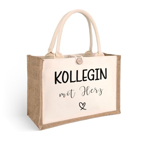 MYHALF Kollegin mit Herz Jutetasche Beste Kollegin Geschenk Abschied Kollege Lieblingskollegin Tasche Danke Kollege Abschiedsgeschenk Arbeitskollegin 32x13x22cm