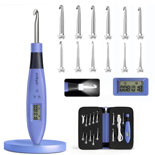 Light Up Crochet Hook Set Lighted Crochet Hook Set with 12 Different Size Interchangeable Crochet Needle, Ergonomic with 2 Levels Led and Digital Stitch Counter for Crocheting and Knitting by Transplant - Used condition - US$20.19
