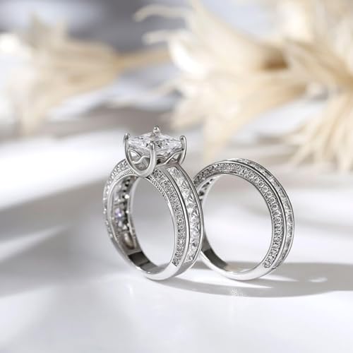 Jeulia 2.85 Carat Sterling Silver Princess Cut Bridal Set Engagement Wedding Rings Bands with Cubic Zirconia for Women with Jewelry Gift Box2