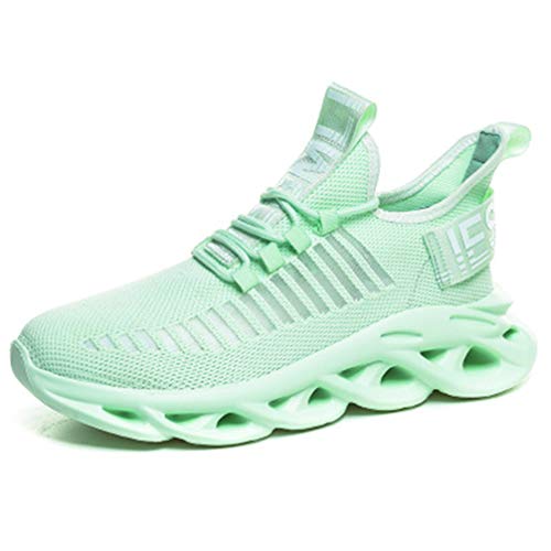 FUNECO Men's Stylish Sneakers Leather Athletic-Inspired Shoes (Green/Lable 44/10 D(M) US Men)