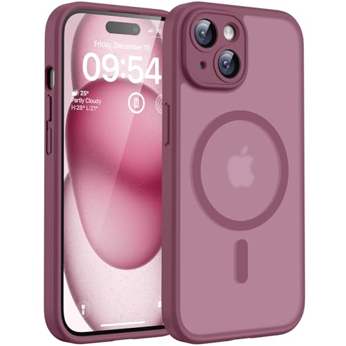 TOCOL für iPhone 15 Plus Hülle für MagSafe Vollständiger Kameraschutz Eingebauter Magnetring Stoßfest Kratzfest Transluzente Matt Handyhülle für iPhone 15 Plus Case 6 7 Zoll Pflaume