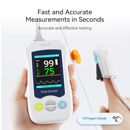 Image of Continuous Pulse Oximeter Fingertip, Medical Grade Accuracy Fast Reading SpO2 Pulse Rate Blood Oxygen Saturation Monitor Handheld 500 Data Storage Overnight Pulse Oximeters with Adjustable Alarm