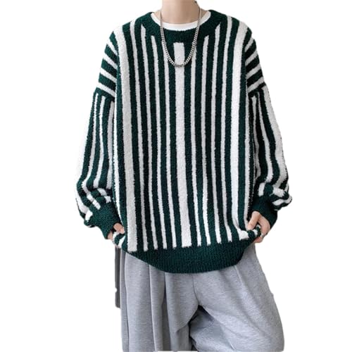 Men's Winter Thick Striped Knitted Pullovers O-Neck Loose Knit Streetwear Warm Sweater