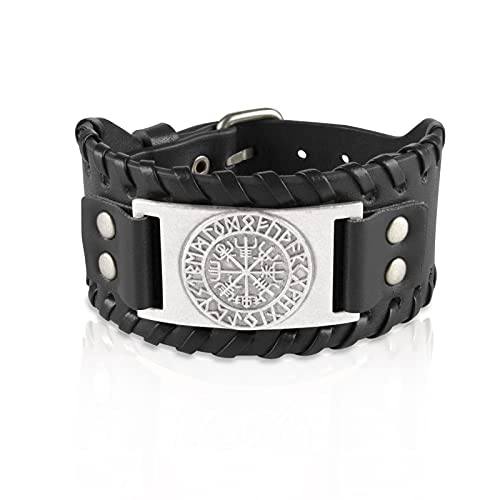 Breites Lederarmband für Herren, Comius Sharp Herren Retro Breites Metall Lederarmband Punk Lederarmband Rock Lederarmband Vikinger-Stil Armbänder Nordischer Schmuck Herren Einstellbar (01) Cover
