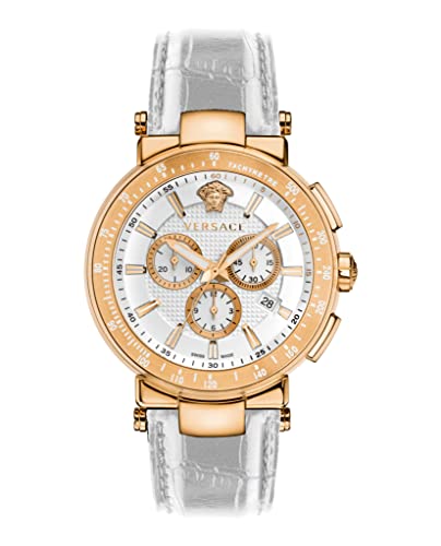 Versace Mystique Chrono Collection Luxury Mens Watch Timepieces with a White Strap and Dial Featuring a Rose Gold Case