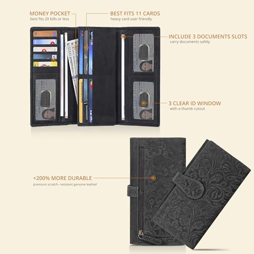 Image of Real Leather Women Wallet Leather with RFID Blocking -Trifold Card Holder Designer Ladies Clutch with ID Window Wallets