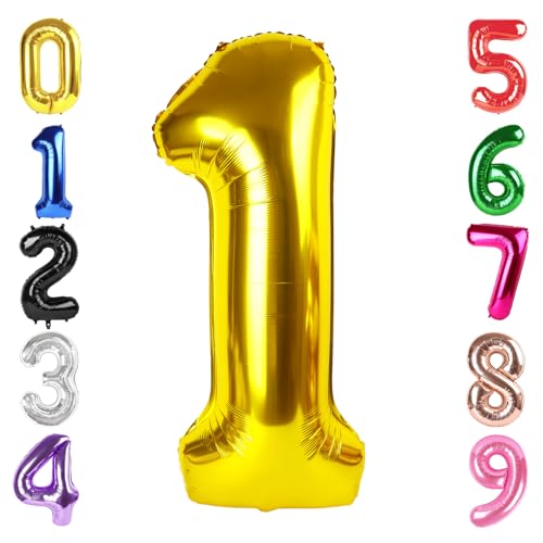 Image of 40 Inch Gold Number 1 Balloon Birthday Party Decorations for Men & Women | 40 Inch Gold inflatable foil number balloons, large birthday decorations for 1st birthday