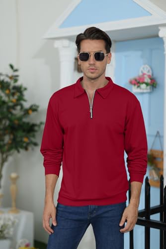 Lexiart Mens Long Sleeve Polo Shirts-Casual Thermal Loose Fit Pullover Quarter Zip Sweatshirts2