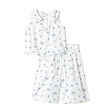 Amazon Essentials Unisex Babies x Sofia Grainge Baby Girls Cotton Sateen Top and Pants Set, Ivory Blue Floral, 2T