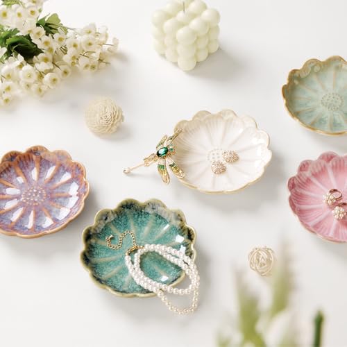 Image of Lotus Ring Holder Dish Small Indoor Ash Tray, Ceramic Dessert Plate Trinket Jewelry Holder Organizing Necklace Earrings for Parents Friends Sister, Deep Purple. All Jewelries Are NOT Included.