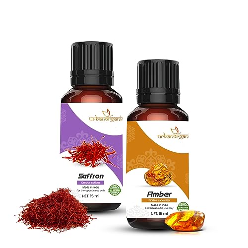 Image of Pure Combo Of 2 Essential oil For Hair & Skin Natural Therapeutic Grade & Undiluted Oil 15ML (saffron-Amber)