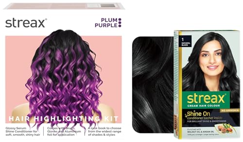 Streax Permanent Hair Colour, 100% Grey coverage Hair Colour Highlight Kit | Purple Hair Colour, Plum Purple – Pack of 1