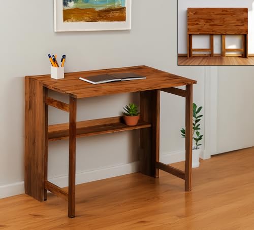 Image of Dawn Riser Extended One-Side Folding Teakwood Table Space-Saving Design,Sturdy Build,Adjustable Height,Multi-Purpose Dining,Work,Study,Easy Assemble,Indoor Outdoor Use- DIY Model- Walnut- Dawnriser