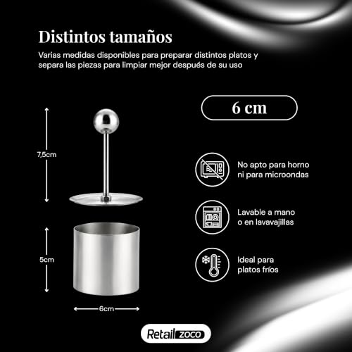 Miniatura 3 de Chefzoco Molde Para Platos Fríos, Molde De Prensa Circular, Molde Para Pasteles, Accesorio Circular Cocina, Utensilios E Cocina, Moldes Tartar, Acero Inoxidable, Diámetro 6 Cm X 5 Cm Altura