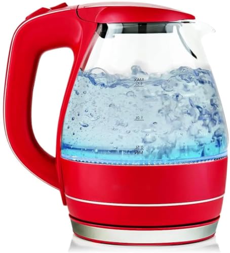 Hervidor eléctrico de vidrio portátil con filtro 1.5L rojo miniatura 1