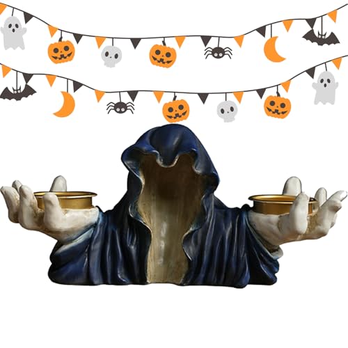 Fantôme-Plate-Plate- Shelter-15cm Soporte de Velas de Halloween, luz aterradora, Fantasma Libre de Fantasmas | Vela Decorativa más Elegante para Mesa, Sala de Estar, Chimenea, Fiesta, Tarde temát