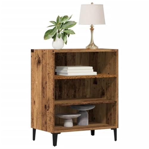 XHNIFBN Aparador de madera vieja 57 x 35 x 70 cm, pequeño tablero de madera con patas de metal, armario de almacenamiento robusto para pasillo, dormitorio y salón