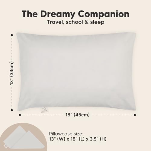 Image of Toddler Pillow with Pillowcase, 13x18 My Little Dreamy Pillow (French Gray) | Kids Travel Bed Pillow for Sleep, Organic Cotton Small Pillowcase, Soft, Breathable, Machine Washable, Toddlers 2-5 years old