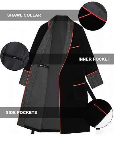 Image of Men's Long Velvet Smoking Jacket Smoking Robe with Belt Shawl Lapel Quilted Dressing Gown