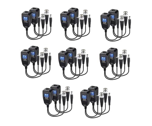 Image of COOLCOLD 8MP Passive Video Balun Transceiver | BNC + DC to RJ45 Network Transceiver Cat5 /Cat6 Adapter | AHD /TVI /CVI /CVBS for 1080p /4K CCTV DVR Security Camera System (Black, 8 Pair)