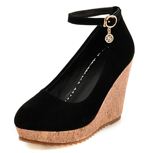 Uniquelly Womens Wedge Mary Janes Thick Platform High Heel Pumps Ankle Strap Round Toe Fashion Shoes2