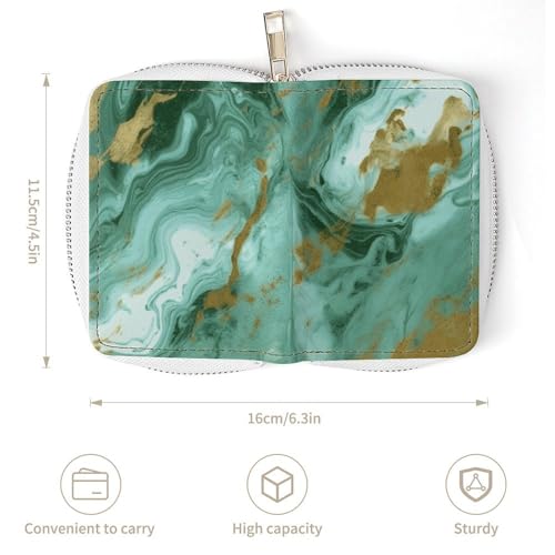 RFID Credit Card Holder Wallets for Women Cute Small Leather Ladies Cardholder Wallets Green Gold Marble Card Organizer Case with Zipper3