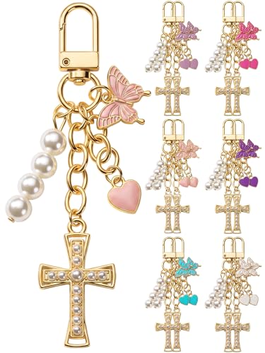 Image of Sureio Cross Butterfly bag charm Keychains for Women Christian Resin Keychain Bulk for women Gift Backpack Purse Wallet Bag
