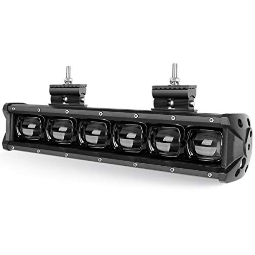 SUFEMOTEC Off Road LED Light Bar 6D Projector 14 Inch 60W Single Row LED Driving Light Flood Beam for Car 4x4 Offroad Trailer Trucks Boat SUV ATV Marine Work Lights Waterproof Plug