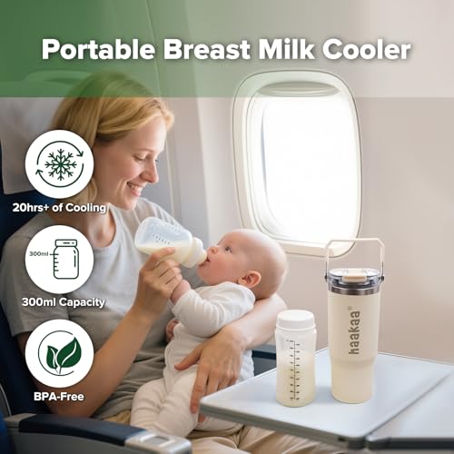 Image of haakaa Portable Breastmilk Cooler 30oz /900ml, Up to 20 Hours of On-The-go Cooling, Larger Capacity Breast Milk Chiller with a 300ml Inner Breastmilk Storage Bottle & Leakproof Lid with Straw & Sip
