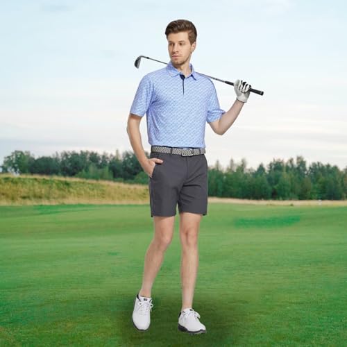 Image of M MAELREG Mens Golf Shirt Short Sleeve Dry Fit Print Moisture Wicking Performance Patterns Collared Polo Shirt