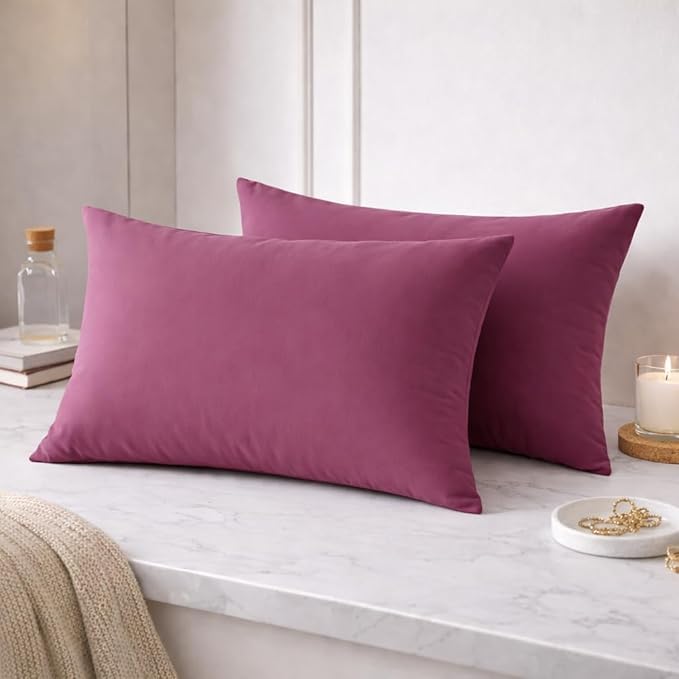 Image of 400TC Cotton Feel Glace Cotton Double Bed Elastic Fitted Bedsheet King Size Set || Includes 1 Solid Plain Fitted Bedsheet King Size with 2 Pillow Covers (78 x 72 Inches, Plum)