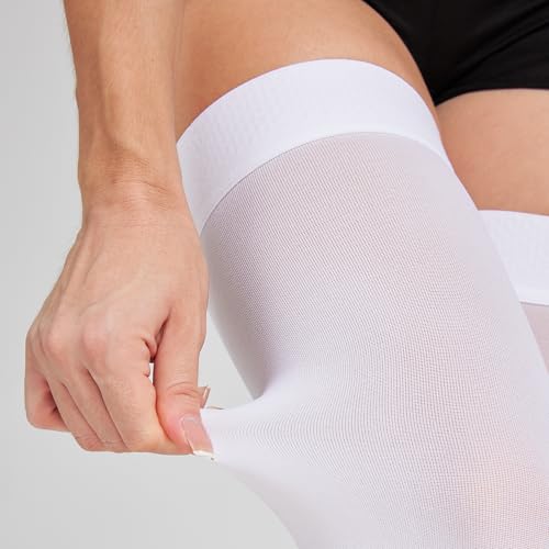 Image of TOFLY Thigh High Medical Open Toe Compression Stockings for Women & Men, 15-20 mmHg Pregnancy Support Hose Socks for DVT,Varicose Veins,Relief Shin Splints,Edema,Swelling, White, X-Large