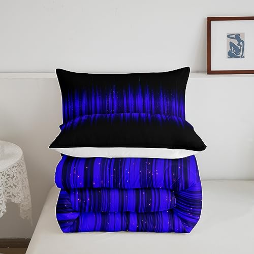 Image of Feelyou Abstract Ombre Stripes Comforter Queen Size for Boys Girls, Purple and Black Comforter Set Geometric Abstract Ombre Bedding Set Blue and Black Striped Duvet Set Durable Quilt Set
